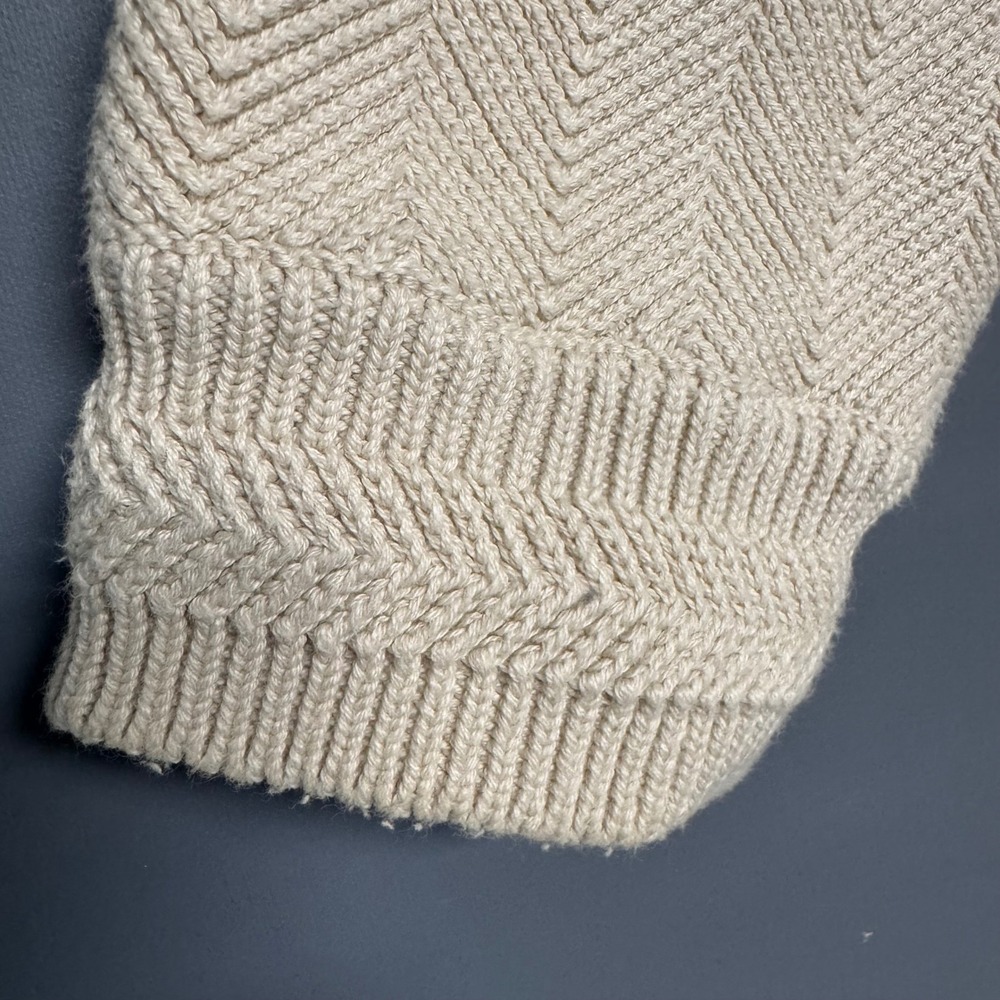 Chaps Ralph Lauren Mens XXL Cream Herringbone Knit Crest Logo Sweater Vintage - Picture 4 of 7